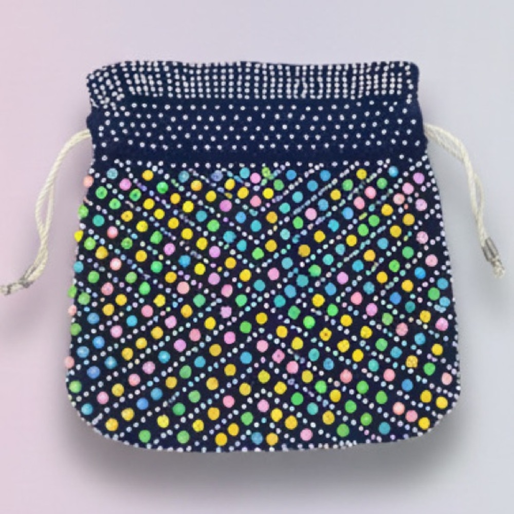 VTG 60s/70s Reversible "Candy Bead" Drawstring Purse | Retro Boho Pouch